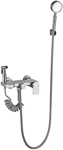 Badewannenarmatur Edelstahl-Wannenarmatur Einhebel-Badewannen-Duschmischbatterie Wandmontage-Wannen-Duscharmatur-Set mit Hochdruck-Handbrause und Hand-Bidet-Sprühgerät,Ma(Brushed) von SGKOMN