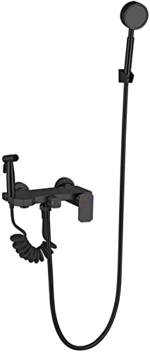 Badewannenarmatur Edelstahl-Wannenarmatur Einhebel-Badewannen-Duschmischbatterie Wandmontage-Wannen-Duscharmatur-Set mit Hochdruck-Handbrause und Hand-Bidet-Sprühgerät,Ma(Matt Black) von SGKOMN