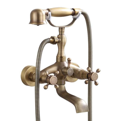Badewannenarmatur-Set mit freistehenden Füßen, Antik, 2 Funktionen, Wandmontage, heißes oder kaltes Messing, freistehende Badewannenarmatur mit Handbrause, Antik, Duscharm(Antique) von SGKOMN