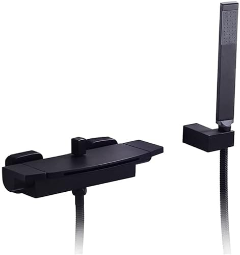 Badewannenarmatur mit Dusche, Messing-Wannenarmaturen, 2-Griff-Wasserfall-Auslauf-Mischbatterie, mit Handbrause, wandmontierter Badewannenarmatur, 2-Funktions-Badewannenar(Black) von SGKOMN