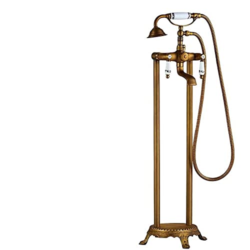 Badewannenarmatur mit zwei Keramikgriffen, freistehende Badewannenarmatur, bodenmontiertes Badewannen-Duschset mit Klauenfüßen und Handbrause, Antikmessing B(Antique Brass D) von SGKOMN