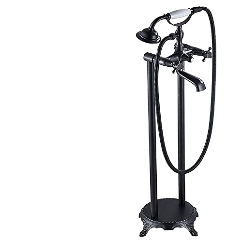 Badewannenarmatur mit zwei Keramikgriffen, freistehende Badewannenarmatur, bodenmontiertes Badewannen-Duschset mit Klauenfüßen und Handbrause, Antikmessing B(Black Bronze B) von SGKOMN