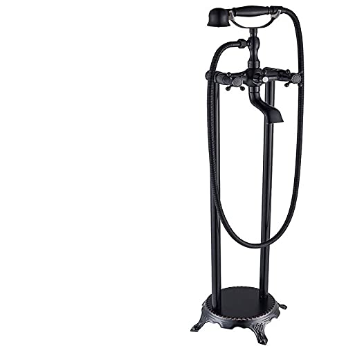 Badewannenarmatur mit zwei Keramikgriffen, freistehende Badewannenarmatur, bodenmontiertes Badewannen-Duschset mit Klauenfüßen und Handbrause, Antikmessing B(Black Bronze a) von SGKOMN