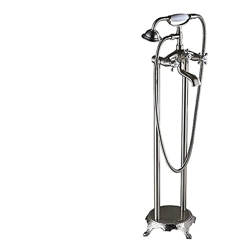 Badewannenarmatur mit zwei Keramikgriffen, freistehende Badewannenarmatur, bodenmontiertes Badewannen-Duschset mit Klauenfüßen und Handbrause, Antikmessing B(Brushed Nickel B) von SGKOMN