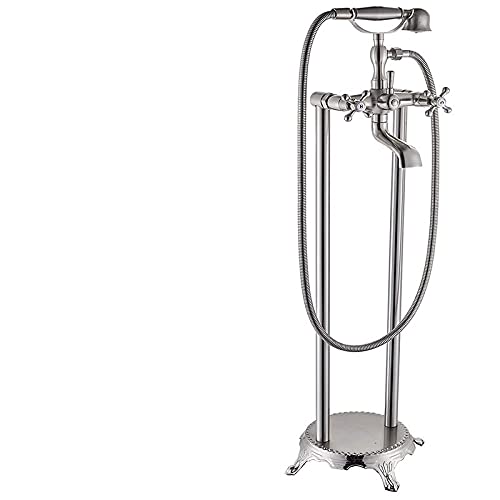 Badewannenarmatur mit zwei Keramikgriffen, freistehende Badewannenarmatur, bodenmontiertes Badewannen-Duschset mit Klauenfüßen und Handbrause, Antikmessing B(Brushed Nickel a) von SGKOMN
