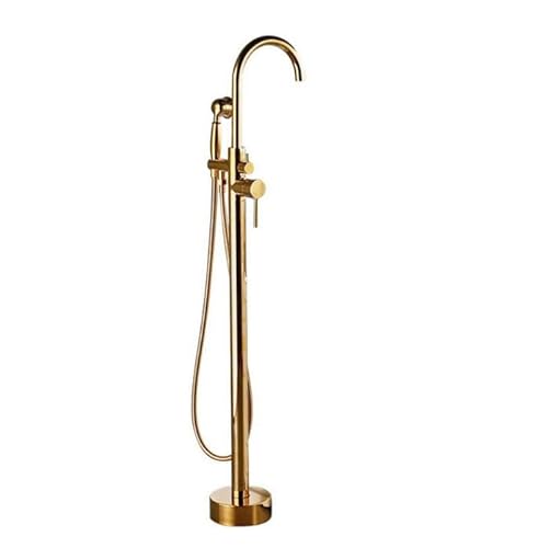 Badewannenarmaturen Badewannen-Waschbeckenmischer Bodenmontage Freistehendes Heiß- und Kaltbadewannen-Duschset aus schwarzem Messing Luxus-Handbrausehahn(Gold3) von SGKOMN