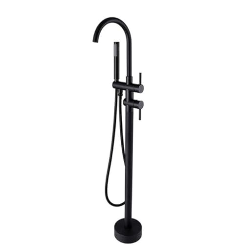 Badewannenmischer Badewannen-Waschbeckenarmaturen Bodenmontage Freistehendes Heiß- und Kaltbadewannen-Duschset aus schwarzem Messing Luxus-Handbrausehahn(Nero) von SGKOMN