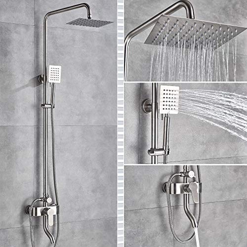 Badezimmer SUS304 Gebürstetes großes Regenduschset Badezimmermischer Badewannen-Duschhahn Heiß- und Kaltwasserdusche Wandmontage, B-Stil(A Style) von SGKOMN