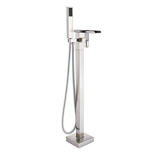 Barthroom Wannenfüllhahn, bodenmontiertes Duscharmatur-Set mit Wasserfallauslauf, Freesding Wannenmischbatterie mit Handbrause, gebürstet(Brushed) von SGKOMN