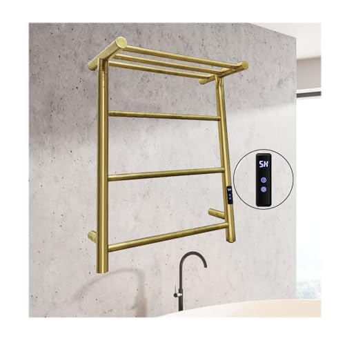Beheizte Handtuchhalter aus Edelstahl für Badezimmer, elektrisches Handtuchregal zur Wandmontage mit oberem Regal, Handtuchwärmer-Heizkörper mit 4 Stangen, Gold Display-Plug in Left Beheizte Handtuchhalter aus Edelstahl für Badezimmer, elektrisches Handtuchregal zur Wandmontage mit oberem Regal, Handtuchwärmer-Heizkörper mit 4 Stangen, Gold Display-Plug in Left von SGKOMN