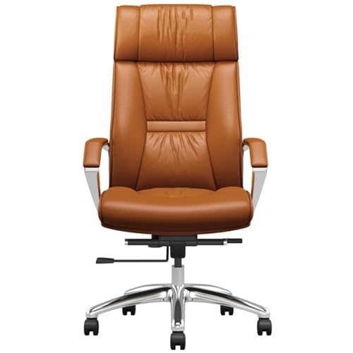 Chefsessel, Computerstuhl aus echtem Leder, ergonomischer Drehstuhl mit hoher Rückenlehne, Präsidentenstuhl mit Neigungs- und Höhenverstellung der Rückenlehne, Orange-One Size von SGKOMN