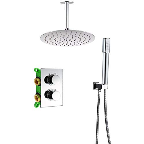 Deckenmontiertes 16-Regenduschen-Mischbatterie-Set Thermostat-Mischventil Duscharmatur Mischbatterie Eingebettete Box Thermostatventil Quadratische Wand(16inch Round Ceiling) von SGKOMN