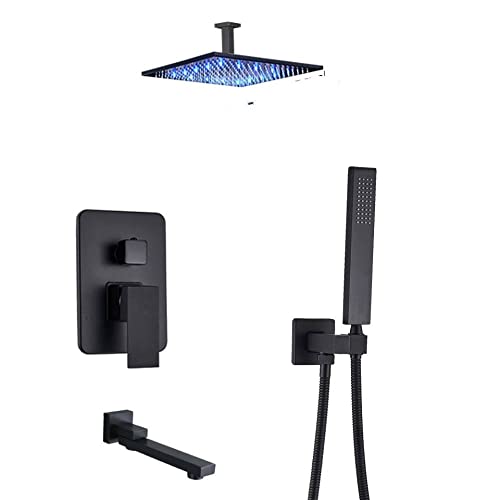 Duscharmatur-Set, Badezimmerarmatur, mattschwarz, Regendusche, Badewannenarmatur, Deckenmontage, Dusche, Badewannenarmatur, Mischbatterie, Badezimmer-Duscharmatur(45870) von SGKOMN