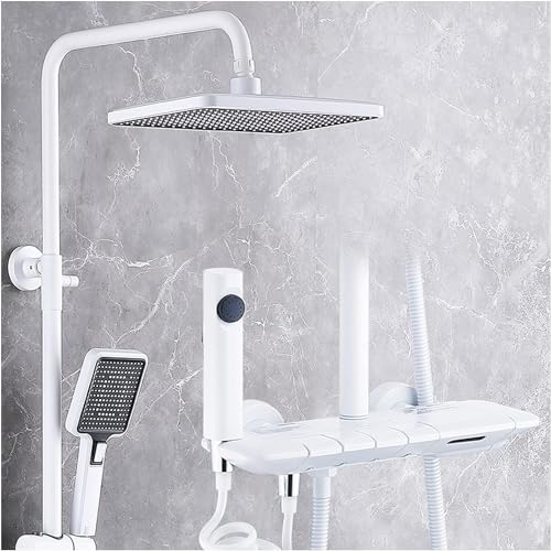 Duscharmatur-Set, freiliegendes Duschsystem, thermostatisches Duscharmatur-Set mit Regenduschkopf, Handbrause, Wasserfall-Wannenauslauf und Toiletten-Bidet-Sprüher, Wandmo(Bianco) von SGKOMN
