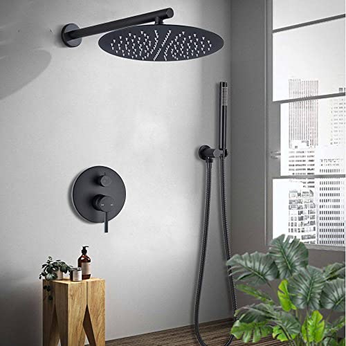 Duscharmatur-Set, mattschwarz, Duschmischer, verdeckter Regenduschen-Mischbatterie aus Messing, Einhand-Badezimmer-Regen-Heiß-Kaltwasserhahn, 16 Zoll Show(45870) von SGKOMN