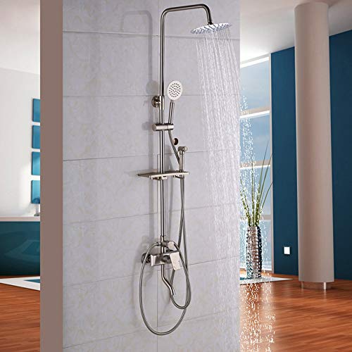 Duscharmatur-Set aus gebürstetem Nickel für Badezimmer mit Ablagefach, Handbrause, schwenkbarem Wannenauslauf, Bidet-Sprühkopf, Stil B(Style a) von SGKOMN