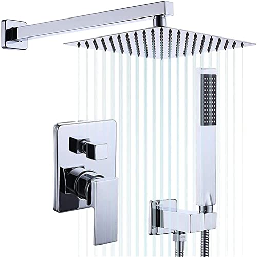 Duscharmatur-System-Mischbatterie-Set, Badezimmer-Wandmischer aus Messing, Zwei-Funktions-Regendusche, verdecktes Duschsystem mit Handbrause und Brauseschlauch-Set(Chrome) von SGKOMN