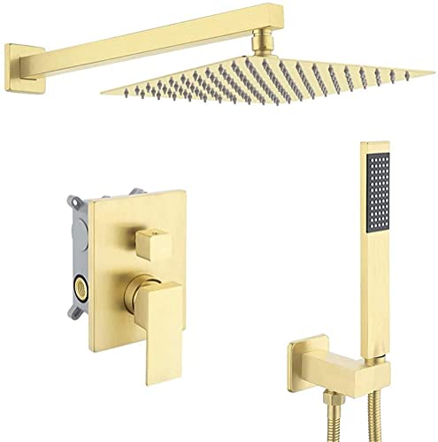 Duscharmatur-System-Mischbatterie-Set, Badezimmer-Wandmischer aus Messing, Zwei-Funktions-Regendusche, verdecktes Duschsystem mit Handbrause und Brauseschlauch-Set(Gold) von SGKOMN