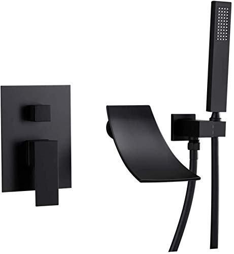 Duscharmaturen, Wandmontage, massives Messing in Chrom, Wannenarmatur mit Handbrause, Badezimmer-Einfüllarmatur, Badewannenarmatur, Einhebel-Wasserfall-Duschset, poliertes(Matte Black) von SGKOMN