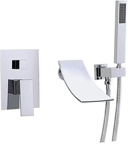 Duscharmaturen, Wandmontage, massives Messing in Chrom, Wannenarmatur mit Handbrause, Badezimmer-Einfüllarmatur, Badewannenarmatur, Einhebel-Wasserfall-Duschset, poliertes(Polished Chrome) von SGKOMN
