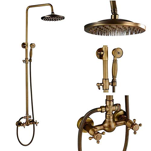 Duscharmaturen-Set aus Messing im Antik-Stil, Porzellan-Keramik-Duschsäule, schwenkbarer Badewannenauslauf, Doppelknöpfe, Mischbatterie, Badewannen-Duschset, Antik-Messing(Antique Brass A01) von SGKOMN