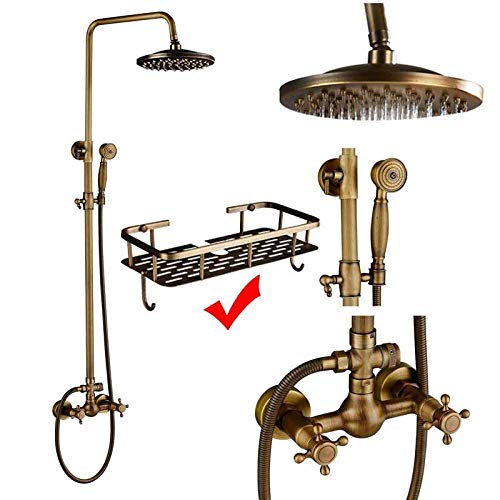 Duscharmaturen-Set aus Messing im Antik-Stil, Porzellan-Keramik-Duschsäule, schwenkbarer Badewannenauslauf, Doppelknöpfe, Mischbatterie, Badewannen-Duschset, Antik-Messing(Antique Brass A02) von SGKOMN