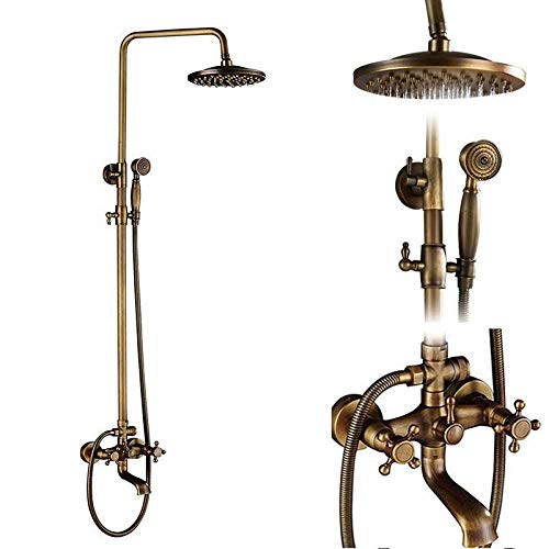 Duscharmaturen-Set aus Messing im Antik-Stil, Porzellan-Keramik-Duschsäule, schwenkbarer Badewannenauslauf, Doppelknöpfe, Mischbatterie, Badewannen-Duschset, Antik-Messing(Antique Brass B01) von SGKOMN