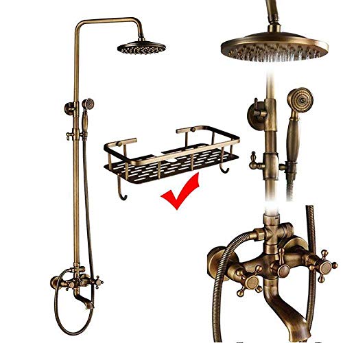 Duscharmaturen-Set aus Messing im Antik-Stil, Porzellan-Keramik-Duschsäule, schwenkbarer Badewannenauslauf, Doppelknöpfe, Mischbatterie, Badewannen-Duschset, Antik-Messing(Antique Brass B02) von SGKOMN