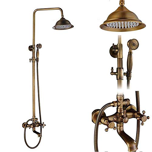 Duscharmaturen-Set aus Messing im Antik-Stil, Porzellan-Keramik-Duschsäule, schwenkbarer Badewannenauslauf, Doppelknöpfe, Mischbatterie, Badewannen-Duschset, Antik-Messing(Antique Brass C01) von SGKOMN