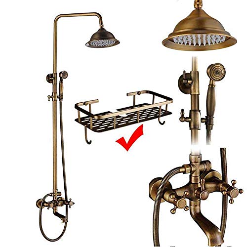Duscharmaturen-Set aus Messing im Antik-Stil, Porzellan-Keramik-Duschsäule, schwenkbarer Badewannenauslauf, Doppelknöpfe, Mischbatterie, Badewannen-Duschset, Antik-Messing(Antique Brass C02) von SGKOMN