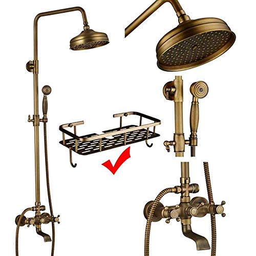 Duscharmaturen-Set aus Messing im Antik-Stil, Porzellan-Keramik-Duschsäule, schwenkbarer Badewannenauslauf, Doppelknöpfe, Mischbatterie, Badewannen-Duschset, Antik-Messing(Antique Brass D02) von SGKOMN