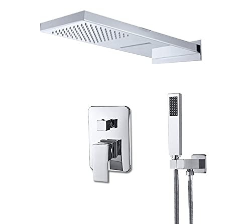 Duscharmaturen Wandmontage 3 Funktion Chrom Bad Dusche Wasserhahn Set Wasserfall Regendusche Kopf Handbrause Mischbatterie Bad(Chrome) von SGKOMN