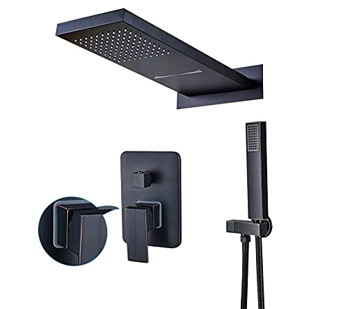 Duscharmaturen Wandmontage 3 Funktion Chrom Bad Dusche Wasserhahn Set Wasserfall Regendusche Kopf Handbrause Mischbatterie Bad(Oil Rubbed Bronze) von SGKOMN