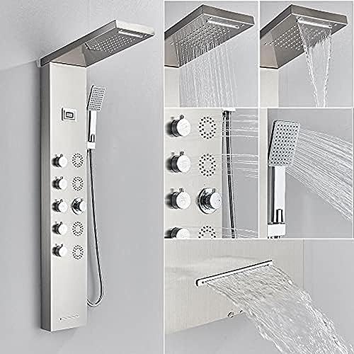 Duschpaneel Wasserfall Regendusche Wasserhahn Set SPA Massage Jet Bad Duschsäule Temperaturanzeige Mischbatterie Turm(A) von SGKOMN