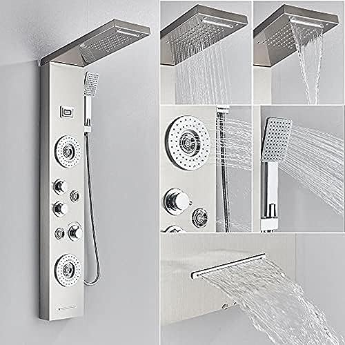 Duschpaneel Wasserfall Regendusche Wasserhahn Set SPA Massage Jet Bad Duschsäule Temperaturanzeige Mischbatterie Turm(C) von SGKOMN