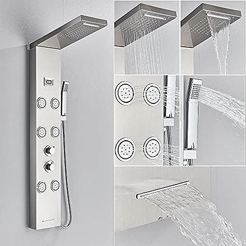 Duschpaneel Wasserfall Regendusche Wasserhahn Set SPA Massage Jet Bad Duschsäule Temperaturanzeige Mischbatterie Turm(E) von SGKOMN