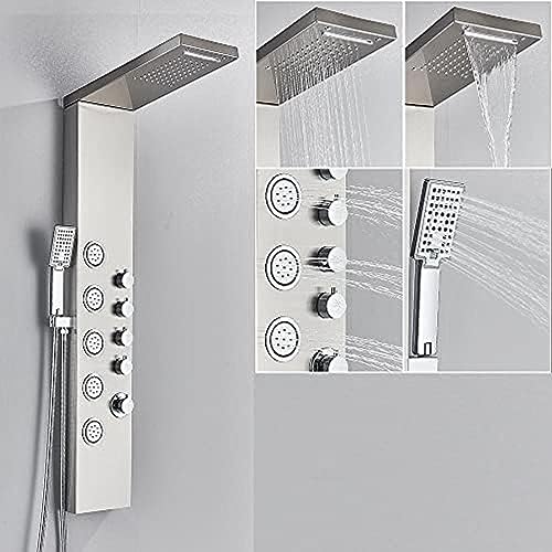 Duschpaneel Wasserfall Regendusche Wasserhahn Set SPA Massage Jet Bad Duschsäule Temperaturanzeige Mischbatterie Turm(F) von SGKOMN