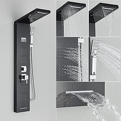 Duschpaneel Wasserfall Regendusche Wasserhahn Set SPA Massage Jet Bad Duschsäule Temperaturanzeige Mischbatterie Turm(G) von SGKOMN