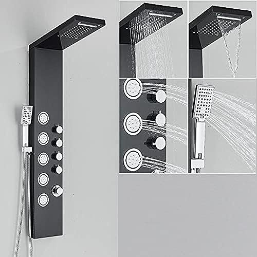Duschpaneel Wasserfall Regendusche Wasserhahn Set SPA Massage Jet Bad Duschsäule Temperaturanzeige Mischbatterie Turm(H) von SGKOMN