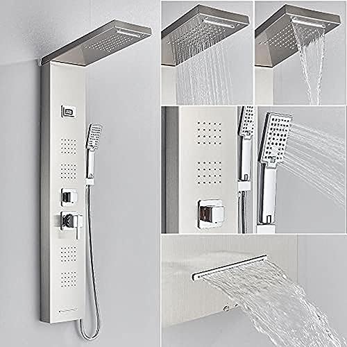 Duschpaneel Wasserfall Regendusche Wasserhahn Set SPA Massage Jet Bad Duschsäule Temperaturanzeige Mischbatterie Turm(J) von SGKOMN