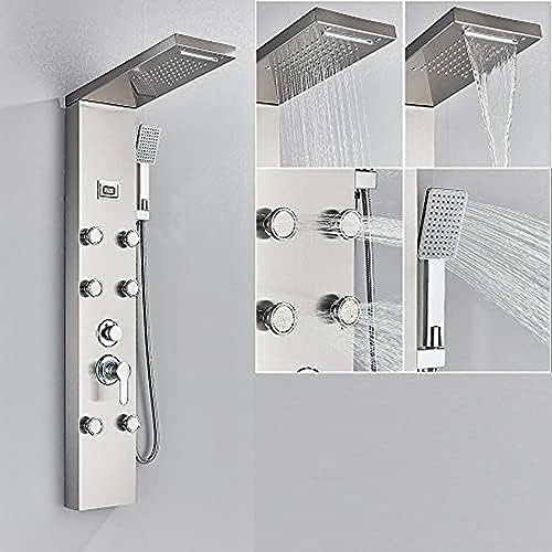 Duschpaneel Wasserfall Regendusche Wasserhahn Set SPA Massage Jet Bad Duschsäule Temperaturanzeige Mischbatterie Turm(L) von SGKOMN
