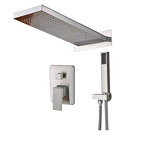 Duschsystem, Warm- und Kaltwasser-Badezimmer-Duschkombinationsset, Einhebel-Duscharmatur-Set mit Wasserfall-Duschkopf, Handbrause, geölte Bronze(Brushed Nickel) von SGKOMN