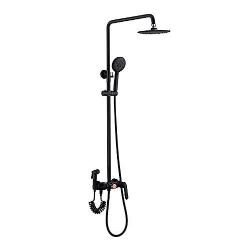 Duschsystem, an der Wand montiertes Duscharmatur-Set mit 20,3 cm rundem Duschkopf, Einhebel-Duschset für Badezimmer mit Badewanneneinlauf und Handbrause, Bidet-Sprüher(Black) von SGKOMN