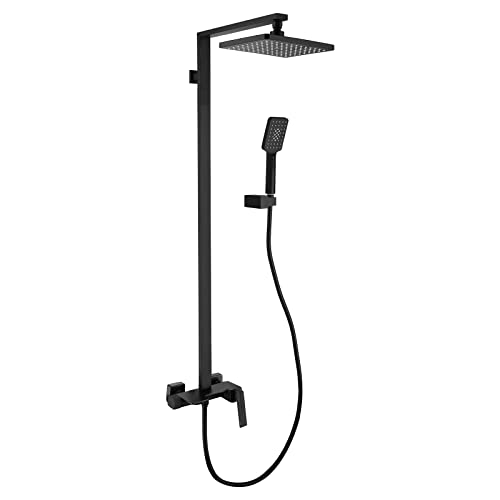 Duschsystem, an der Wand montiertes Duscharmatur-Set mit Wannenauslauf, Dusch-Kombi-Set mit rechteckiger Regendusche und 3-stufiger Handbrause, Wannen- und Duschverkleidun(Black) von SGKOMN