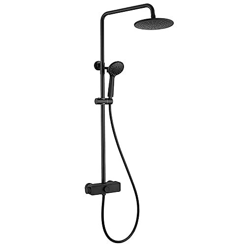 Duschsystem, thermostatisches Regenduschkopfsystem mit Handbrause-Kombi-Set, wandmontiertes Duscharmatur-Set, komplett mit Messingventil und Trim-Kit(Black) von SGKOMN