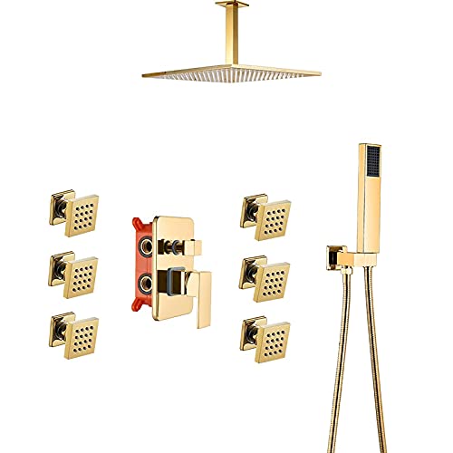 Duschsystem, verdeckter goldener Duschhahn, Einhebel-Warm- und Kaltwasser-Dusch-Kombi-Set mit Handbrause und Regenduschkopf, 2-Zoll-Körperbrause, Massagewanne und Dusche T(Type a-8 Inches) von SGKOMN