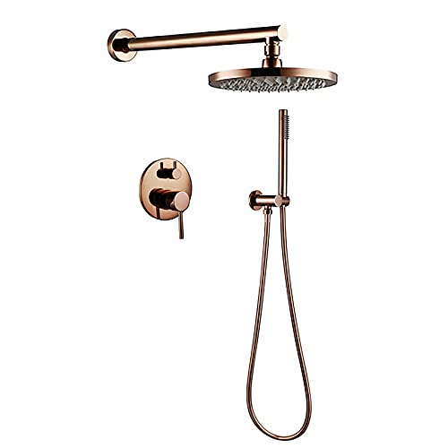 Duschsystem, verdecktes Duscharmatur-Set in Roségold mit Handbrause und rundem Regenduschkopf, Dusch-Kombi-Set, Einhand-Warm- und Kaltwasserwanne und Dusch-Trimm-Set,(16 Inches) von SGKOMN