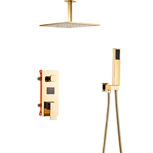 Duschsystem-Armatur, Deckenmontierte, goldene, moderne Regenduschen-Armaturen-Sets, komplett mit Dusche und Handbrause und eingebetteter Box, 12 Zoll(12inch) von SGKOMN