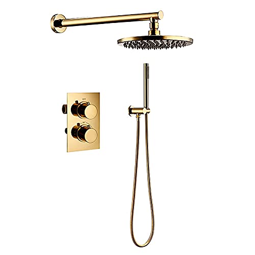 Duschsystem aus Titangold, Thermostat-Duscharmatur-Set, verdeckte Wandmontage, Dusch-Kombi-Set mit Handbrause und Regenduschkopf, Wannen- und Duschverkleidungsset(16 Inches) von SGKOMN