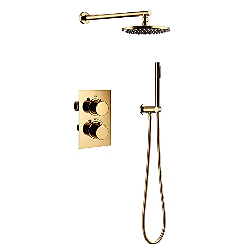 Duschsystem aus Titangold, Thermostat-Duscharmatur-Set, verdeckte Wandmontage, Dusch-Kombi-Set mit Handbrause und Regenduschkopf, Wannen- und Duschverkleidungsset(8 Inches) von SGKOMN